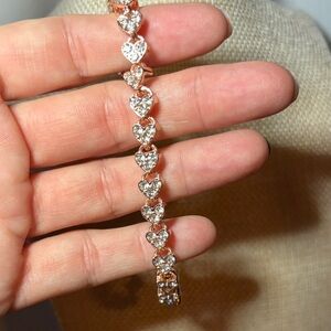 Elegant Rosetone Heart Bracelet with Sparkling Accents 7 inches